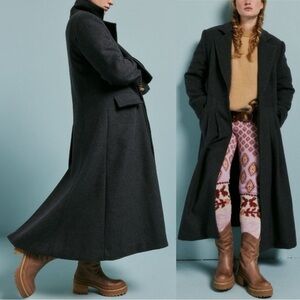 Free People Victoria Maxi Wool Trench Coat in Heather Charcoal Size XL Retro 40s